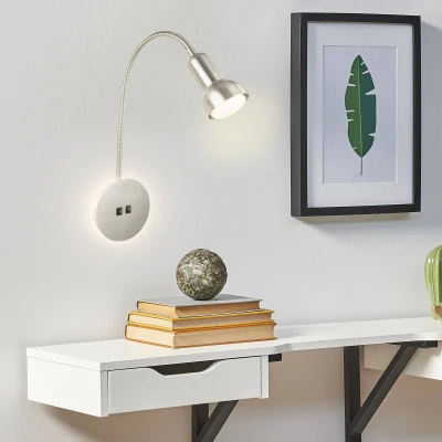Abbildung von BRILONER Leselampe mit Backlight, Schwenkbare Wandleuchte Innen, LED Lampe 2 Schalter, Wandlampe Matt Nickel, Silber