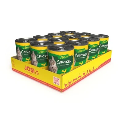 Abbildung von JosiCat Chicken in Jelly (12 x 400 g) Adult Premium Nassfutter für ausgewachsene Katzen Huhn Gelee Vitamin D3 &amp; E getreidefrei Powered by JOSERA Katzenfutter nass 12er Pack