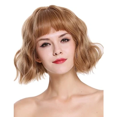 Abbildung von WIG ME UP DL 052 22/36 Perücke Damenperücke kurz Pony Longbob voluminös wild gewellt wellig Aschblond Kupferblond gesträhnt