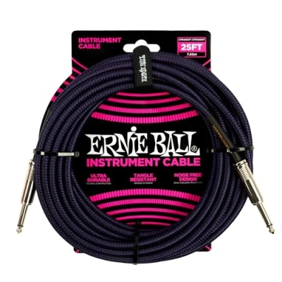 Abbildung von Ernie Ball Geflochtenes Instrumentenkabel gerade/gerade 7,62 m (25 ft) Lila/ Schwarz