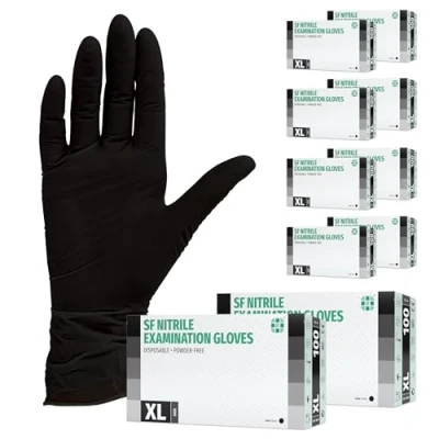 Abbildung von SF Nitril Einweghandschuhe XL Schwarz, 1000 Stück/Karton, Nitrilhandschuhe, dehnbare Einmalhandschuhe aus Nitril, puderfrei, latexfrei, Rissfest, Gummihandschuhe