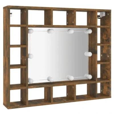 Abbildung von vidaXL Spiegelschrank mit LED Stauraum Kosmetikspiegel Schminkspiegel Hängeschrank Wandschrank Schrank Spiegel Schlafzimmer Räuchereiche 91x15x76,5cm