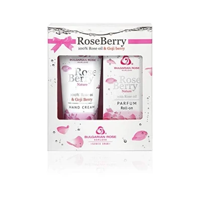 Abbildung von Rose Berry Nature Geschenkset Frauen Roll On Parfüm und Handcreme mit 100% Rosenöl Goji Beere Paraben Frei