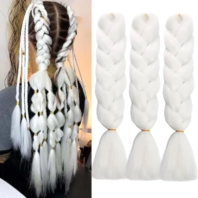 Abbildung von Braids Extensions,3pack Kanekalon Haar Jumbo Braid Extension 24&quot;, Ombre Braiding Hair Kunsthaar Zum Einflechten Für Crochet Twist Flechten #60 weiß