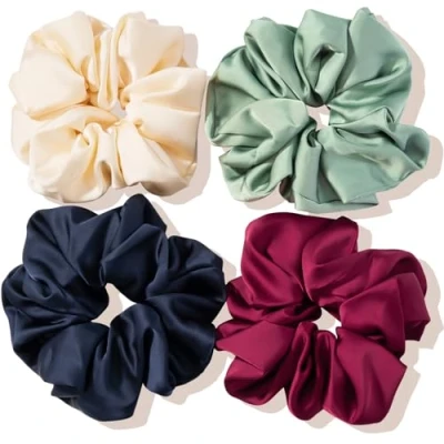 Abbildung von (4 Stück) Lolalet Große Haargummis Seide Scrunchies Satin für Damen, Haargummi Weich Elastisch Silk Skrunschis Groß Damen Frauen Mädchen 4 Farben C