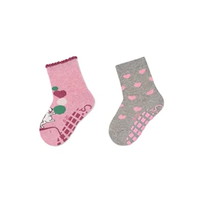 Abbildung von Sterntaler Baby Mädchen Fliesen Socken ABS Söckchen Doppelpack Maus &amp; Herzen Strümpfe Rutsch mit Tier Motiv rosa meliert, 18