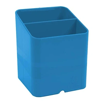 Abbildung von Exacompta 677100D 10er Pack Premium Stiftehalter Pen Cube Clean&#039;Safe mit 2 Fächern für mehr Ordnung auf dem Schreibtisch Stifteköcher Stiftebox Aufbewahrungsbox Organizer Blau