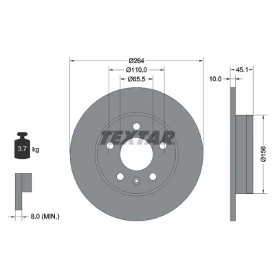 Abbildung von TEXTAR PRO 92277303 Bremsscheibe 264 10 05/06 110 voll beschichtet ohne Radbefestigungsbolzen, Radnabe OPEL: Zafira B