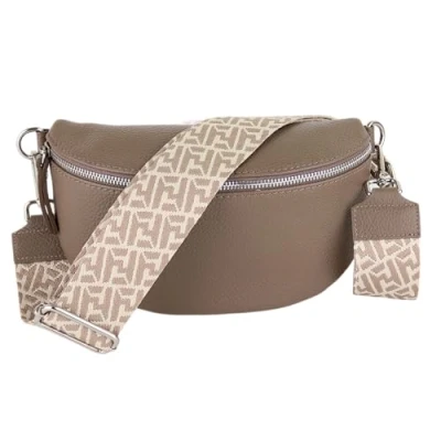 Abbildung von MIRROSI® Bauchtasche Damen, Echtleder, Made in Italy, Umhängetasche, Brusttasche, Crossbody Bag (1 Tasche &amp; 2 Gurte) (Taupe (Netz), Große (28x18x9cm))