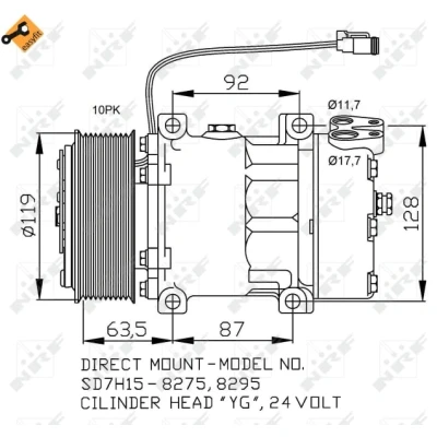 Abbildung von NRF EASY FIT 32705 Kompressor SD7H15 24 PAG 46 mit Kompressoröl, Dichtring