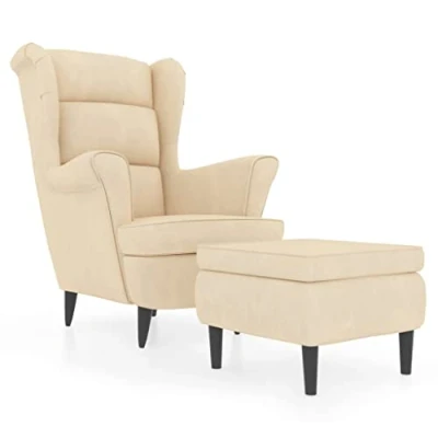 Abbildung von vidaXL Ohrensessel mit Hocker Armlehnen Fernsehsessel Polstersessel Loungesessel Wohnzimmersessel TV Sessel Ruhesessel Relaxsessel Creme Samt