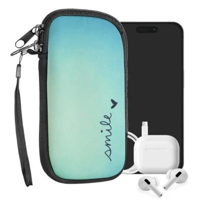 Abbildung von kwmobile Handytasche für Smartphones L 6,5&quot; Neopren Handy Tasche Hülle Cover Case Schutzhülle Smile Blau Türkis 16,5 x 8,9 cm Innenmaße
