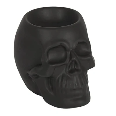 Abbildung von Spooky Black Ceramic Skull Oil Burner 10 cm x (1 Stück) Luxuriöses Design, Premium Material, Aromatherapie Zubehör Ideal für Zuhause und Büro