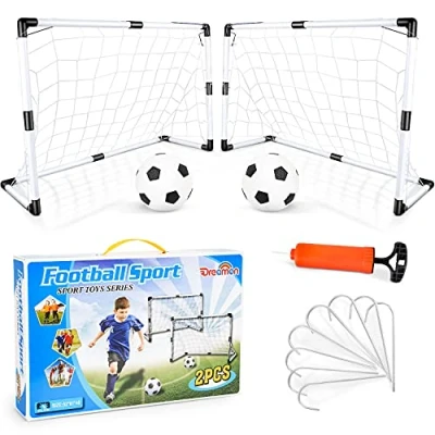 Abbildung von Dreamon 2er Set Kinder Fußballtore mit Fußball,Tore und Pumpe Fussball Interaktiv Minitore Spielzeug Sportspaß für Garten Indoor