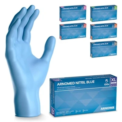 Abbildung von 500 Stück ARNOMED Einweghandschuhe Blau, Einmalhandschuhe XL, Nitril Handschuhe, Nitrilhandschuhe puderfrei, Gummi Handschuhe Einweg, Schutzhandschuhe, in XS, S, M, L, XXL