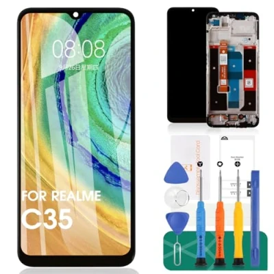 Abbildung von Ersatz LCD Display für OPPO Realme C35 C3, RMX3511, Touch Digitizer, Montage Reparatur Set (schwarz, mit Rahmen)