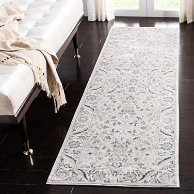 Abbildung von SAFAVIEH Traditionell Teppich für Wohnzimmer, Esszimmer, Schlafzimmer Isabella Collection, Kurzer Flor, Hellgrau und Creme, 66 X 244 cm