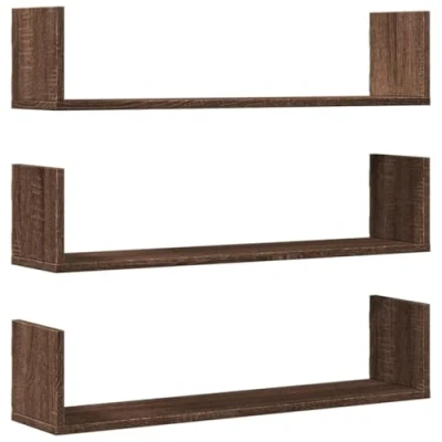 Abbildung von vidaXL Wandregale 3 STK., Wandregal mit Stauraum, Hängeregal für Esszimmer Wohnzimmer, Bücherregal Schweberegal Wandboard, Braun Eichen Optik Holzwerkstoff