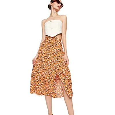 Abbildung von Trendyol Damen Women Midi A line Woven Skirt Baby Rock, Orange, 38