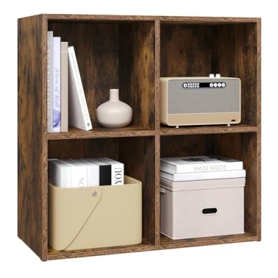 Abbildung von WOLTU Bücherregal Bücherschrank Standregal Würfelregal Aufbewahrungsregal Raumteiler Büroregal Aktenschrank 4 Fächer, 59,6x59,8x29 cm (BxHxT), Rustikales Braun