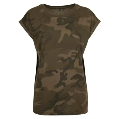 Abbildung von Build Your Brand Damen By112 ladies Extended Shoulder Camo Tee T Shirt, Darkcamo, 4XL EU