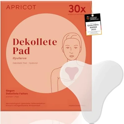 Abbildung von APRICOT 2x Dekollete Pad Antifalten aus medizinischem Silikon mit niedermolekularem Hyaluron Bis zu 60x Wiederverwendbar, Dermatologisch getestet, Vegan &amp; Tierversuchsfrei Anti Falten