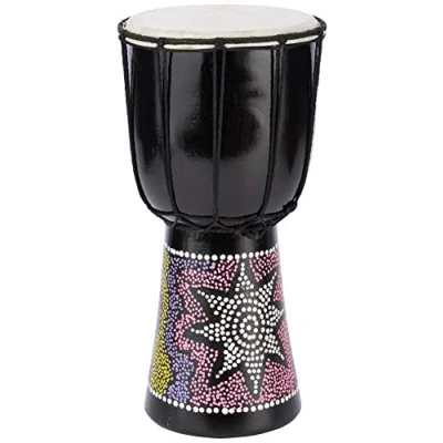 Abbildung von A Star 6 Zoll bemalte bunte afrikanische Djembe Trommel authentisch handgefertigt, Seil gestimmt, Fell aus Naturfell 30 cm Höhe, 15 Durchmesser