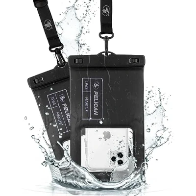 Abbildung von Pelican Marine 2 Pack IP68 wasserdichte Handytasche/Hülle (XL Größe) Schwimmende Handyhülle für iPhone 15 Pro Max / 14 13 12 S23 Ultra/Pixel 7 Stealth Black