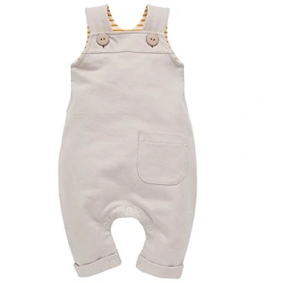 Abbildung von Baby Latzhose mit Tasche für Jungen &amp; Mädchen unisex Overall Trägerhose Beige Dungarees Babyhose currygelb gestreift 100% Baumwolle 62, 68, 74, 80, 86