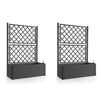 Abbildung von Kreher Spalier 2 x Stück XL in Rattan Optik (breite Version) Anthrazit, Pflanzkasten mit Rankhilfe