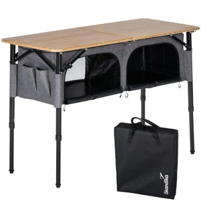 Abbildung von Campingtisch mit Schrank Tolja Outdoor Bambus Klapptisch Stauraum