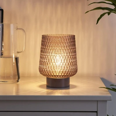 Abbildung von Pauleen LED Tischleuchte Sparkling Glamour mobile Grau Glas/Metall, Leuchtmittel wechselbar, Warmweiß, E27, Timer Batterie