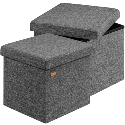 Abbildung von Casaria® Hocker mit Stauraum 2er Set Dunkelgrau Faltbar Deckel Leinen Optik Gepolstert 40x40cm Schlafzimmer Wohnzimmer Flur Sitzhocker Fußhocker Polsterhocker