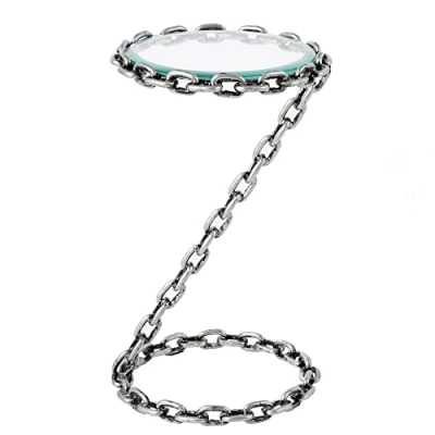 Abbildung von riess ambiente Beistelltisch CHAINS 35cm silber / transparent (Einzelartikel, 1 St), Wohnzimmer · Glas Metall Handarbeit Kettengestell Industrial
