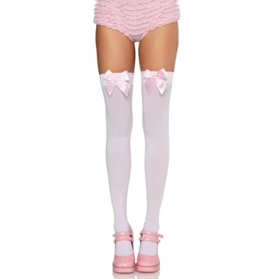 Abbildung von Leg Avenue Overknees Nylon mit Schleife LA 6255, Farbe:Weiss/Blassrosa;Groesse:One Size