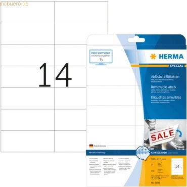 Abbildung von HERMA Etiketten weiß Movables/ablösbar 105x42,3mm Special A4 VE=350 St