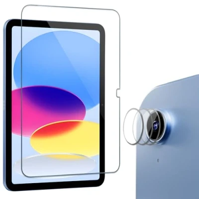 Abbildung von ProCase Schutzfolie für iPad 10. Generation 10,9 Zoll 2022, 9H Gehärtetes Glas mit 3 Stück Kamera Schutz Folie Bildschirm Screen Protector Schutzglas Displayschutzfolie 10th
