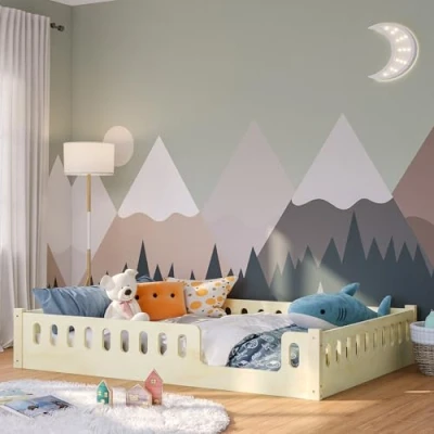 Abbildung von Bellabino Kinderbett Miera (Bodenbett 140x200 cm, inkl. Rolllattenrost), mit Eingang, natur aus Sperrholz