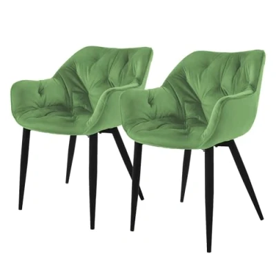 Abbildung von ML Design Esszimmerstühle 2er Set Salbei, Küchenstuhl mit dickem Samtstoff gepolsterter Sitz, Metallbeinen, Wohnzimmerstuhl Rücken und Armlehnen, Gesteppter Polsterstuhl, Ergonomischer Sessel