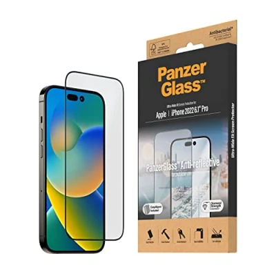 Abbildung von PanzerGlass™ Anti Reflective Displayschutz für iPhone 14 Pro kratzfestes, entspiegeltes Schutzglas mit Matter Oberfläche Schutz bis zum Displayrand und Case Friendly Positionierhilfe