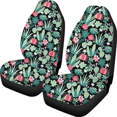 Abbildung von Woisttop Autositzbezüge, Motiv Hawaiianischer Kaktus Blumen, 2er Set Vordersitz Schonbezüge, universell passend für die meisten Pkw, SUV, Lieferwagen, hochelastisch, Pkw Innenraumzubehör