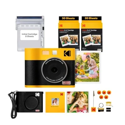 Abbildung von KODAK Mini Shot 3 ERA 4PASS 2 in 1 Sofortbildkamera und Fotodrucker (7,6x7,6cm) + Gift Paket 8 Blatt im Lieferumfang enthalten 60 Patrone, Gelb