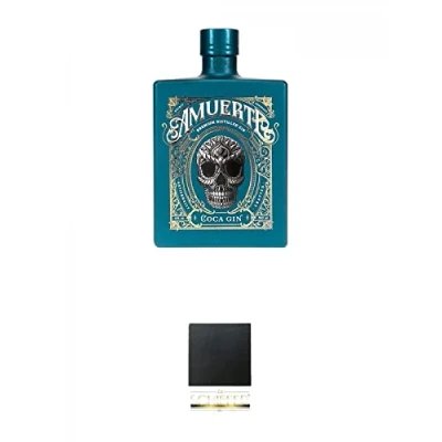 Abbildung von Amuerte Coca Leaf Gin 0,7 Liter GREEN Edition 43% + Schiefer Glasuntersetzer eckig ca. 9,5 cm Durchmesser