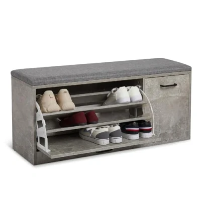 Abbildung von Mondeer Schuhbank, Schuhregal mit Sitzfläche Ablagebank Schuhablage aus Holz Geeignet für Flur und Eingang, 100 x 30 46 cm (Grau)