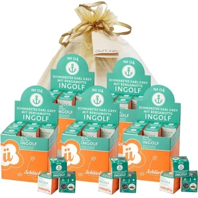 Abbildung von GUSTONE. Tee Geschenkset Schlürf Bio Schwarztee „Ingolf“ 5 x 27 Pyramiden Teebeutel