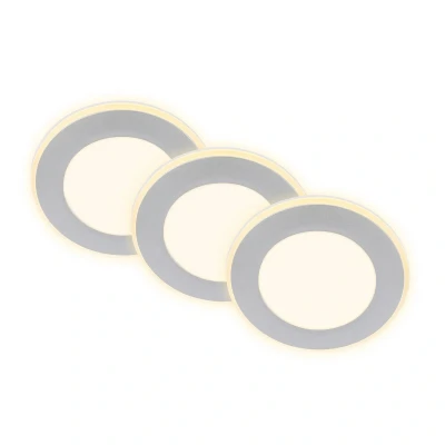 Abbildung von BRILONER 3er Set LED Einbaustrahler 230V mit Nachtlichtfunktion, Flächen und Ringe sep. schaltbar, Speicherfunktion, Spot, flach, Deckenspots, Einbauleuchten, Wohnzimmer, 93x30mm, Chrom Matt
