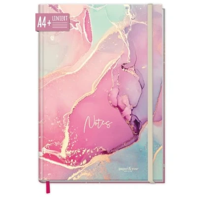 Abbildung von paper&amp;you® Notizbuch liniert A4+ mit Gummiband &quot;Silky Pink&quot; 156 Seiten, 78 Blatt liniertes Notebook, Bullet Journal, Skizzenbuch, Tagebuch nachhaltig &amp; klimafreundlich