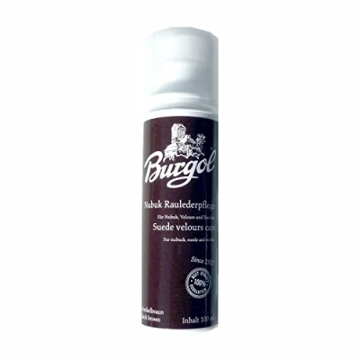 Abbildung von Burgol Nubuk Wildlederpflege 100 ml Flasche mit Schwammaufträger: Farbe: dunkelbraun