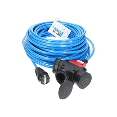 Abbildung von Schuko Verlängerungskabel Classic Extreme H07BQ F 3G 2,5mm² mit 3 Fach Kupplung von KALLE DAS KABEL 25 Meter