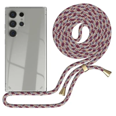 Abbildung von EAZY CASE Handykette kompatibel mit Samsung Galaxy S24 Ultra Kette zum Umhängen für Hülle Band aus Silikon stoßfeste transparente Handyhülle als Fallschutz in Rot Camouflage